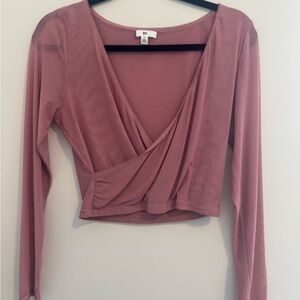 bp Dusty Rose Long Sleeve Wrap Crop Top